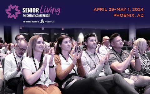 Senior Living Executive Conference logo, photo of people clapping